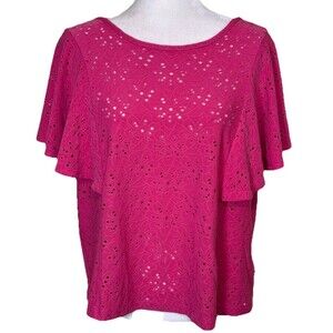 Nanette Lepore Women’s Feminine Boho Pink Eyelet Lace Flutter Sleeve Romantic M
